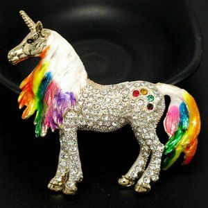 Big RAINBOW Magic UNICORN Necklace Pendant Brooch